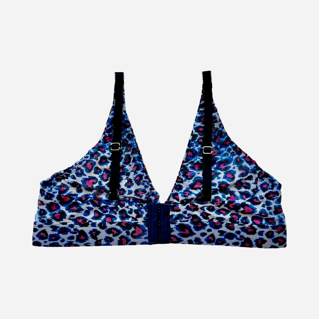 Soft Plunge Bralette | Pink and Blue Leopard Print